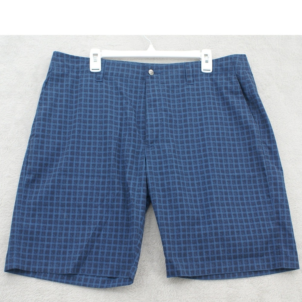 Callaway Mens Blue Grid Print Stretch Golf Shorts Size 38 Flat Front Athletic